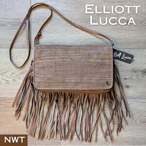 Elliot Lucca Fringed Leather Crossbody Bag Brown Western Coachella Cowgirl NEW